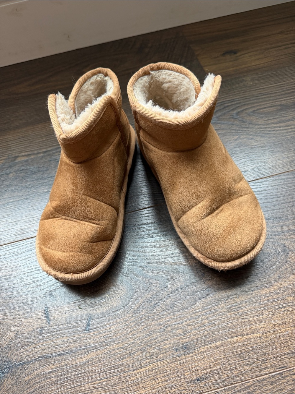 Girls Suede Shearling-Lined Short Boots - Tan